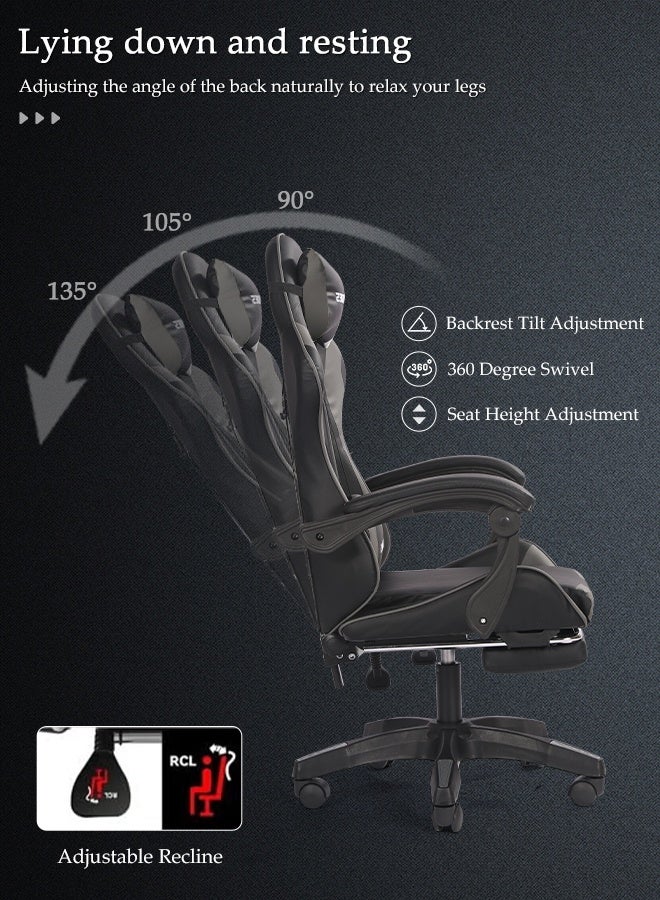 Spides Ergonomic Gaming Chair with Footrest Computer Gaming Chair Height Adjustable Video Game Chairs Ergonomic High Back Gaming Chairs with Neck Pillow and Headrest 360° Rotation with Neck and Lumbar Support for Office Home  - Image 4