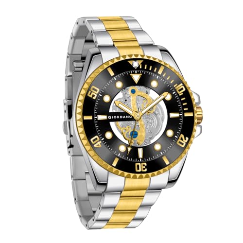 Giordano Analog Watch for Men– Skeleton Dial, Rotating Bezel, Two-Tone Stainless Steel Strap - Image 1