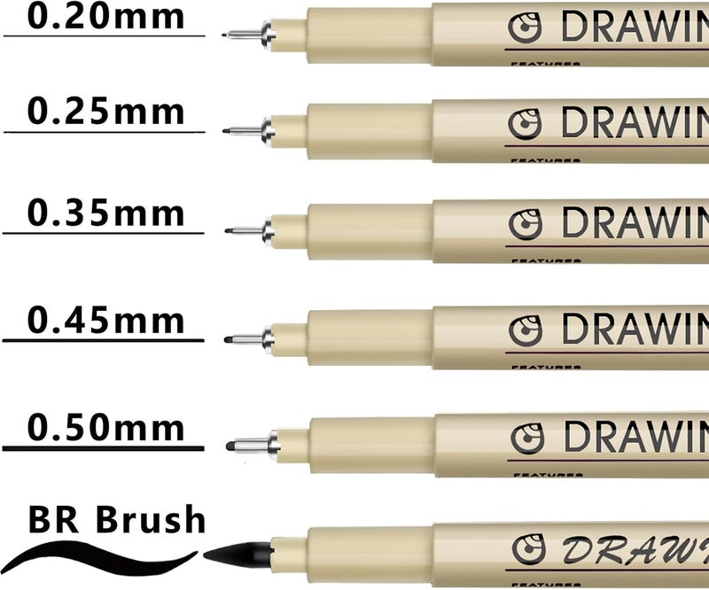 KOUSICOO Muchcute Micro Fineliner Drawing Art Pens: 6 Black Fine Line Waterproof Ink Set Artist Supplies Archival Inking Markers Pigment Liner Journaling Sketch Outline Manga Anime Gifts Sketching Watercolor - Image 2