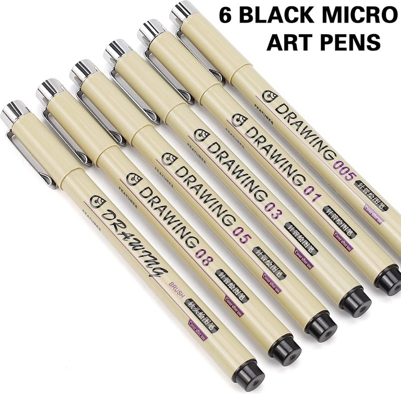 KOUSICOO Muchcute Micro Fineliner Drawing Art Pens: 6 Black Fine Line Waterproof Ink Set Artist Supplies Archival Inking Markers Pigment Liner Journaling Sketch Outline Manga Anime Gifts Sketching Watercolor - Image 3