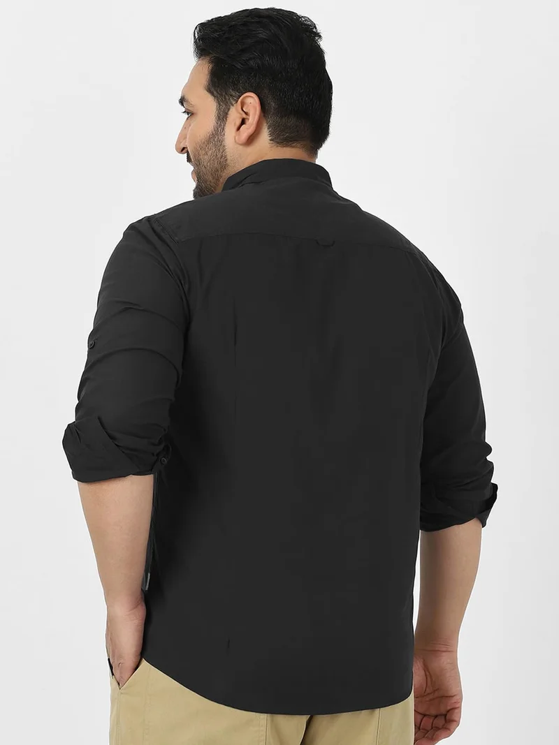 Urbano Fashion  Urbano Plus Men's Black Cotton Full Sleeve Regular Fit Casual Solid Shirt  | Best Price UAE