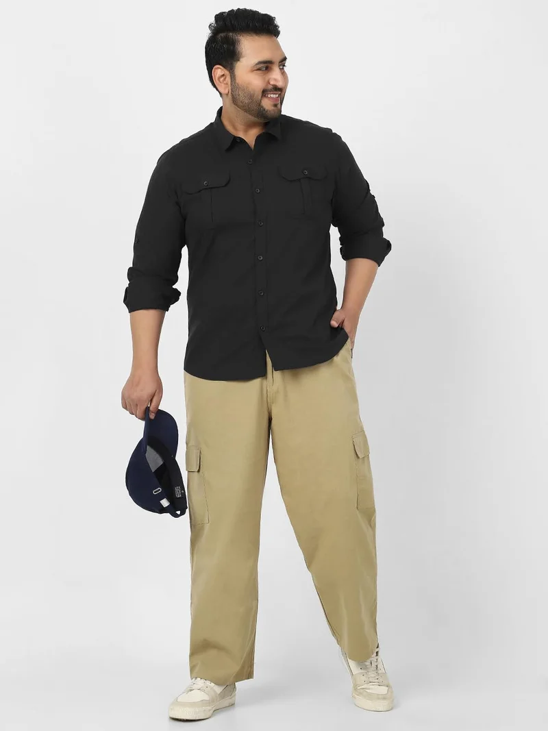 Urbano Fashion  Urbano Plus Men's Black Cotton Full Sleeve Regular Fit Casual Solid Shirt  | Best Price UAE