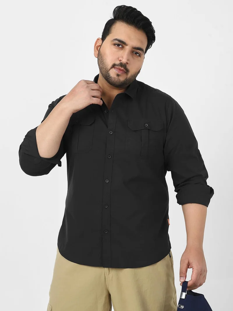 Urbano Plus Men's Black Cotton Full Sleeve Regular Fit Casual Solid Shirt
