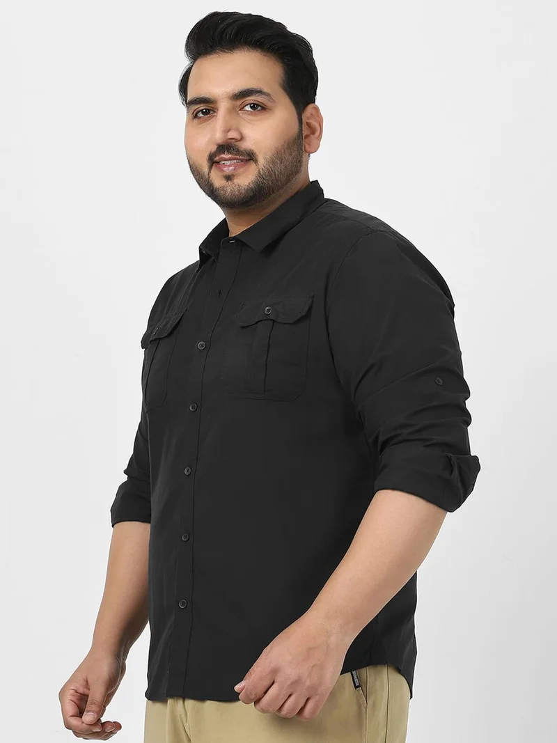 Urbano Fashion  Urbano Plus Men's Black Cotton Full Sleeve Regular Fit Casual Solid Shirt  | Best Price UAE