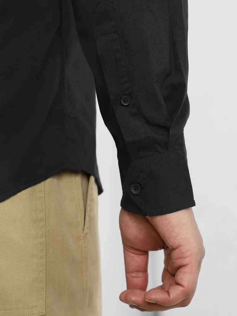 Urbano Fashion  Urbano Plus Men's Black Cotton Full Sleeve Regular Fit Casual Solid Shirt  | Best Price UAE