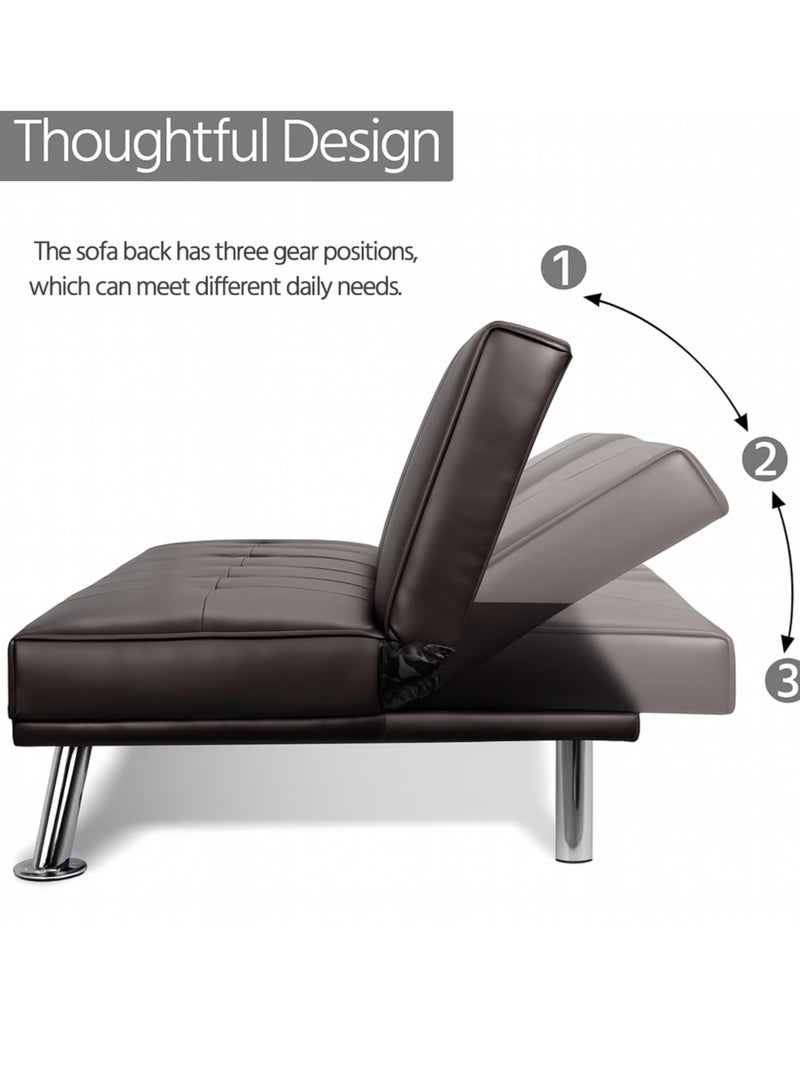 KUSTOMDECO Convertible Faux Leather Sofa Cum Bed Modern 3-Seater Recliner with Adjustable Backrest  Dark Brown Sleeper Couch with Pillows for Living Room, Apartment, or Guest Room - Image 2