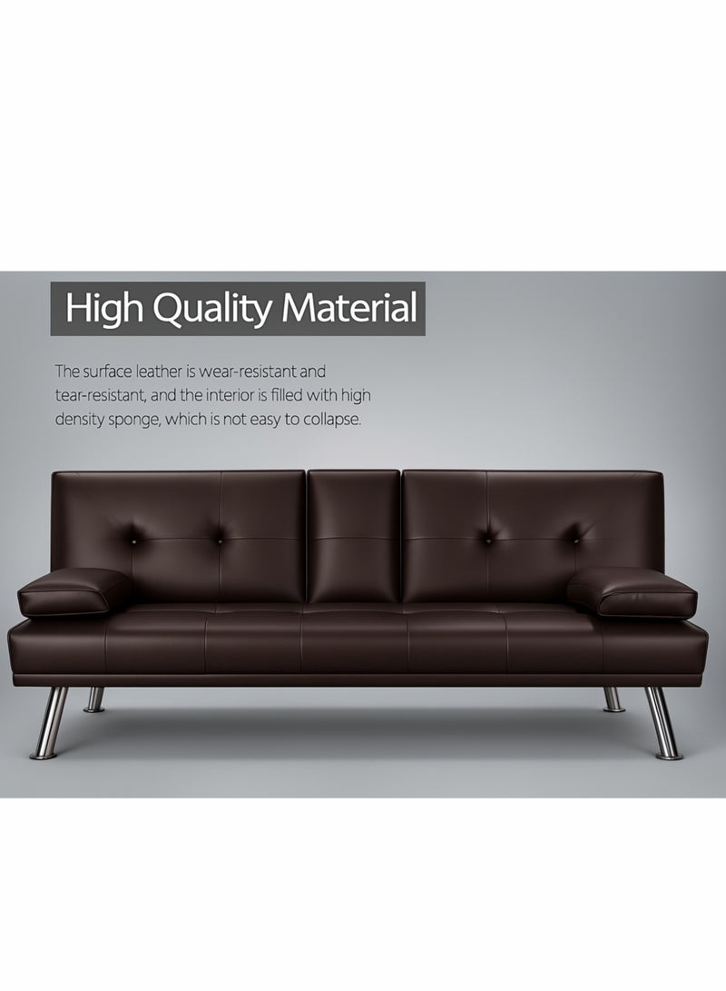 KUSTOMDECO Convertible Faux Leather Sofa Cum Bed Modern 3-Seater Recliner with Adjustable Backrest  Dark Brown Sleeper Couch with Pillows for Living Room, Apartment, or Guest Room - Image 3