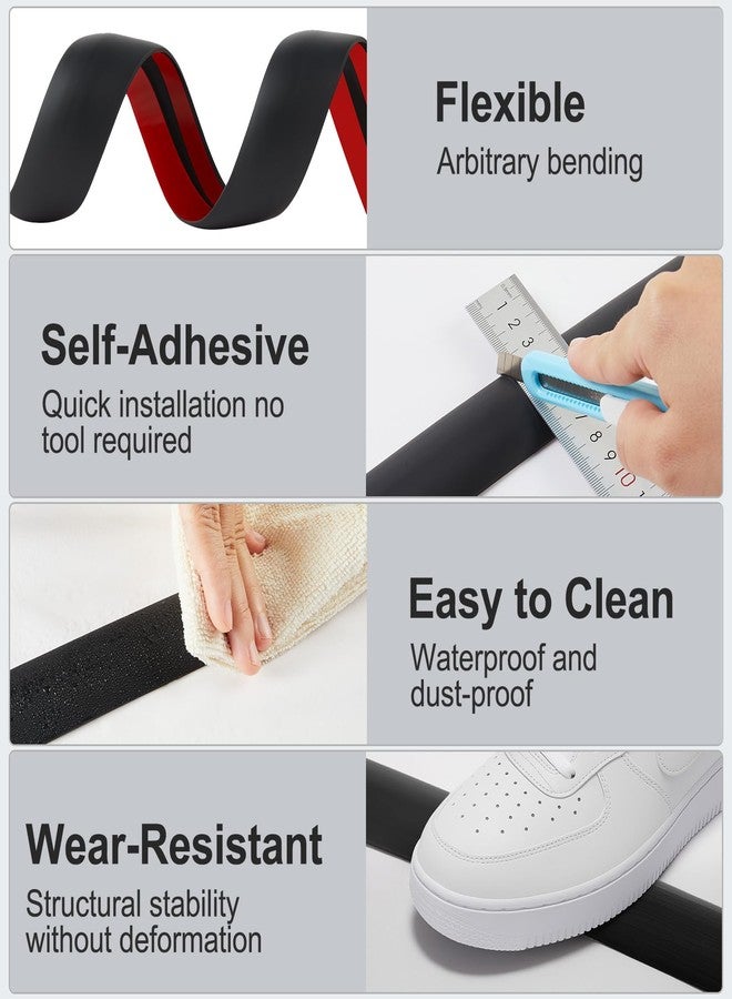 PATTENGO Floor Transition Strip Vinyl Door Threshold Ramps for Doorways, Self Adhesive Carpet Edge Trim - Rubber Threshold Strip, Wheelchair Ramp, Floor Trim Strip, Heights Within 5MM (118 inches, Black) - Image 4