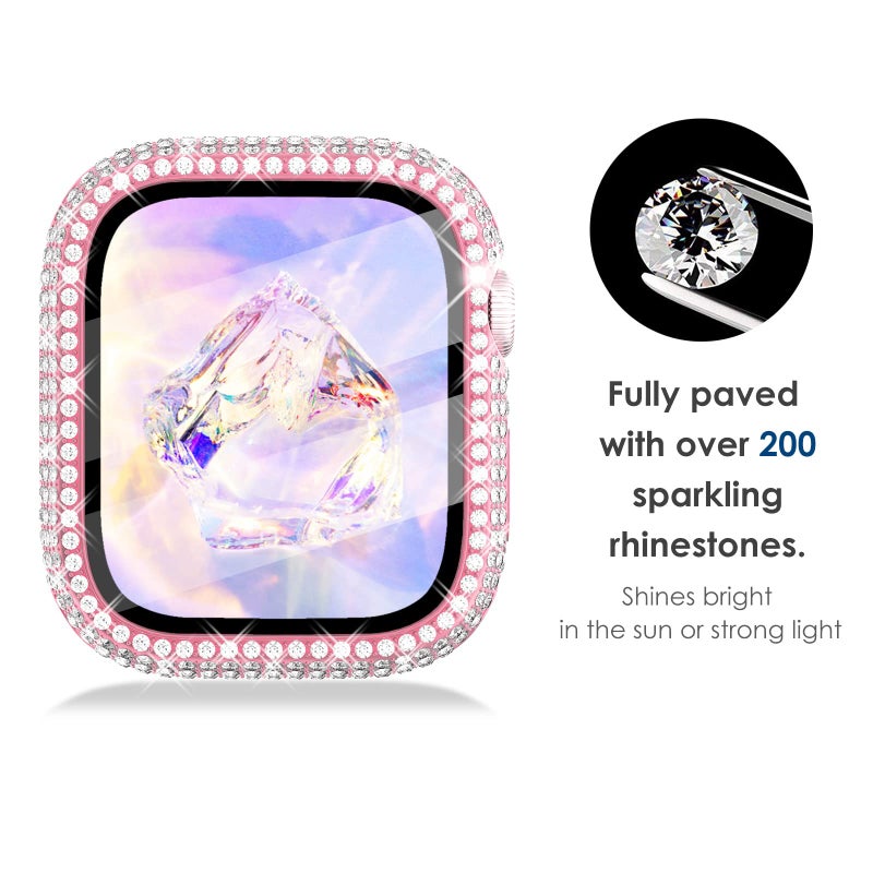 KADES 3-Pack Bling Cases Compatible with Apple Watch Case 38mm Full Diamond with Built-in Screen Protector for Apple Watch Series 3 2 1 (38mm, Pink/Iridescent/Clear) - Image 2
