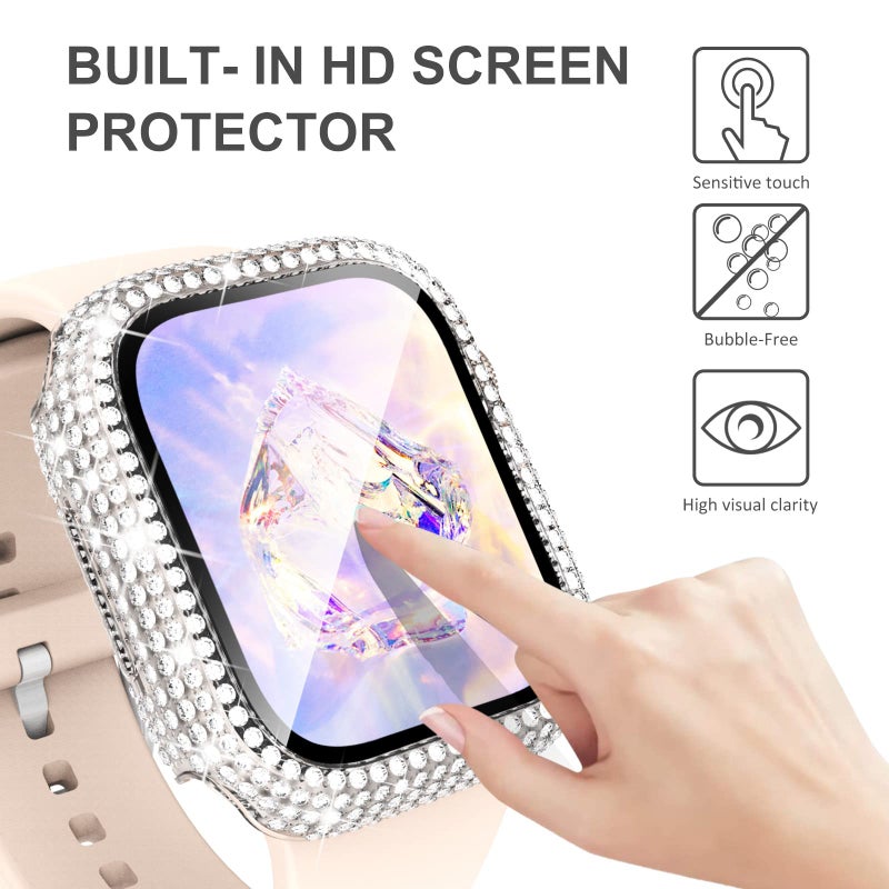 KADES 3-Pack Bling Cases Compatible with Apple Watch Case 38mm Full Diamond with Built-in Screen Protector for Apple Watch Series 3 2 1 (38mm, Pink/Iridescent/Clear) - Image 3