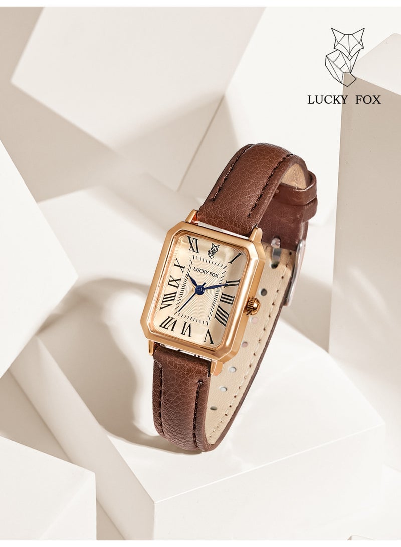 QUARTZ Vintage Brown Watch & Rose Gold Bracelet Gift Set with Greeting Card - Elegant Brown Leather Strap & Luxury Presentation Box - Image 5