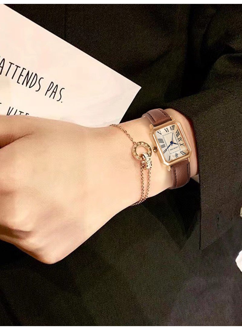 QUARTZ Vintage Brown Watch & Rose Gold Bracelet Gift Set with Greeting Card - Elegant Brown Leather Strap & Luxury Presentation Box - Image 4