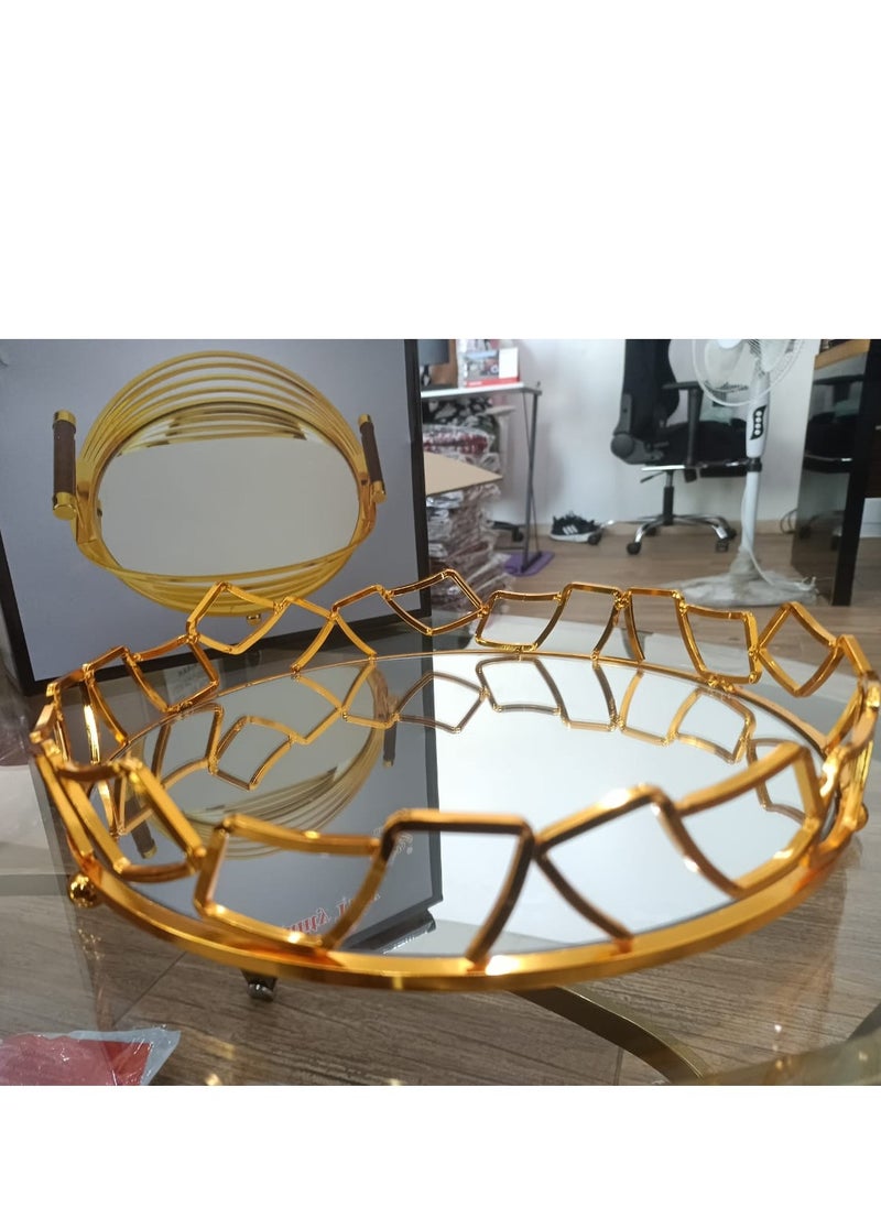 Round Metal Breakfast Tray for Living Room Home, Glass Tea Tray for Tea and Tea Table Gold Color - pzsku/ZAA6EBEA5B512553E262BZ/45/_/1730812547/a0594d70-92c4-4846-a173-89389b590f86