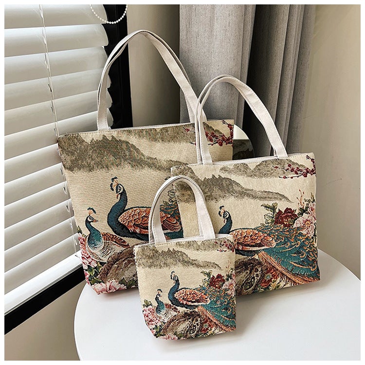 Sanrio Kulomi Double-Sided Gold Silk Jacquard Embroidered Cloth Bag Large Capacity Mummy Bag Art Student Shoulder Bag - Image 1