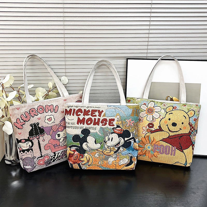 Sanrio Kulomi Double-Sided Gold Silk Jacquard Embroidered Cloth Bag Large Capacity Mummy Bag Art Student Shoulder Bag - Image 3