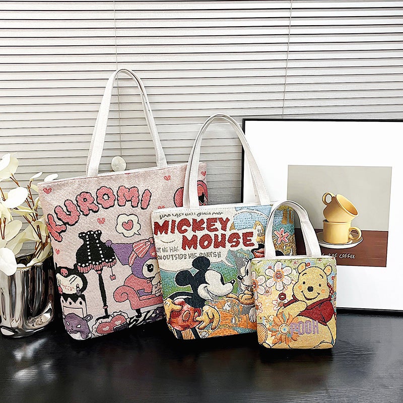 Sanrio Kulomi Double-Sided Gold Silk Jacquard Embroidered Cloth Bag Large Capacity Mummy Bag Art Student Shoulder Bag - Image 4