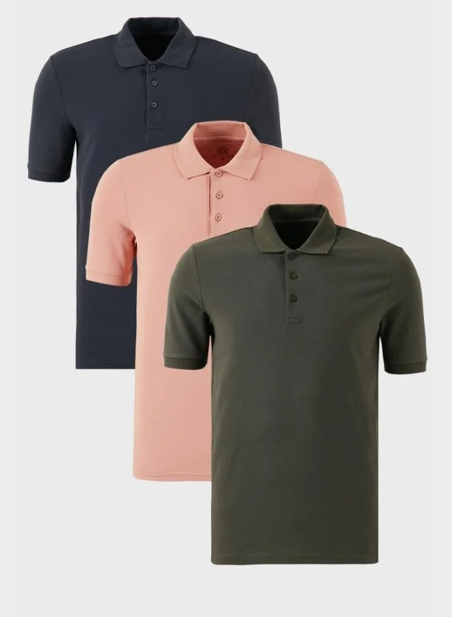 Buratti  Buratti Cotton Regular Fit Button-Down Polo Collar 3-Pack T-Shirt Men's T-SHIRT 5902127S3 for Men | Best Price UAE