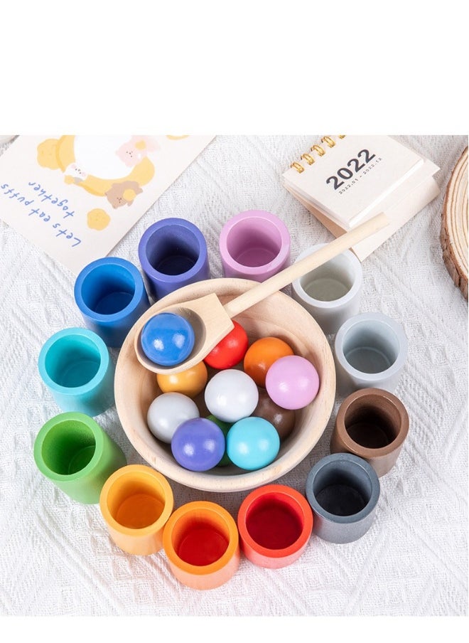 Wooden cups and balls color sorting toys, Montessori matching toy set for kids  - Image 1