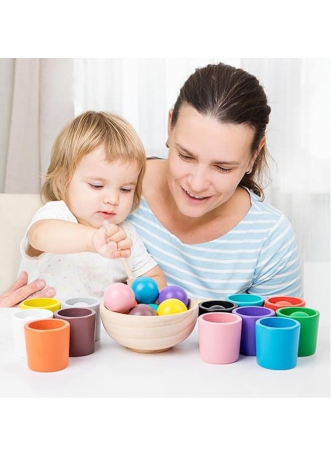 Wooden cups and balls color sorting toys, Montessori matching toy set for kids  - Image 4