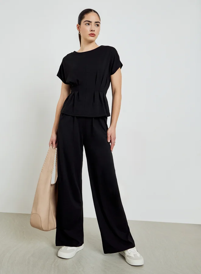Black Pleated Waist Top and Trousers Co-Ords