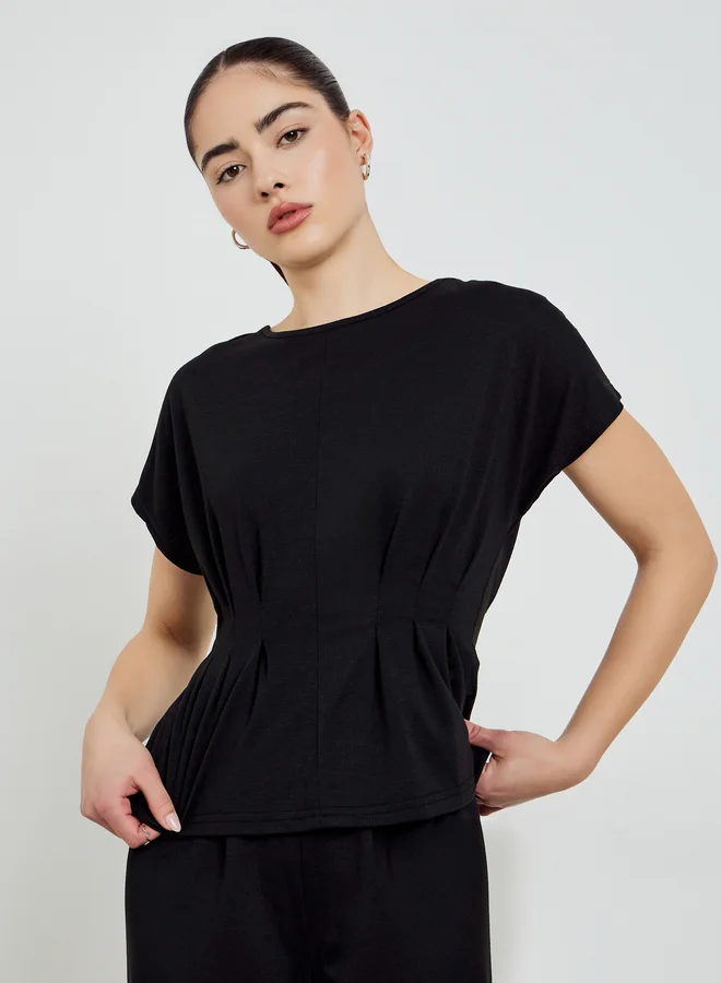 Styli Black Pleated Waist Top and Trousers Co-Ords