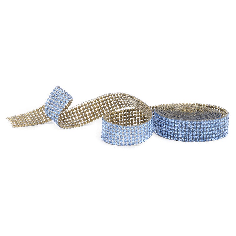 1m Rhinestone Crystal Glass Mesh Banding Iron On Applique Wedding Dress Shoes Trim (Blue) - Image 2