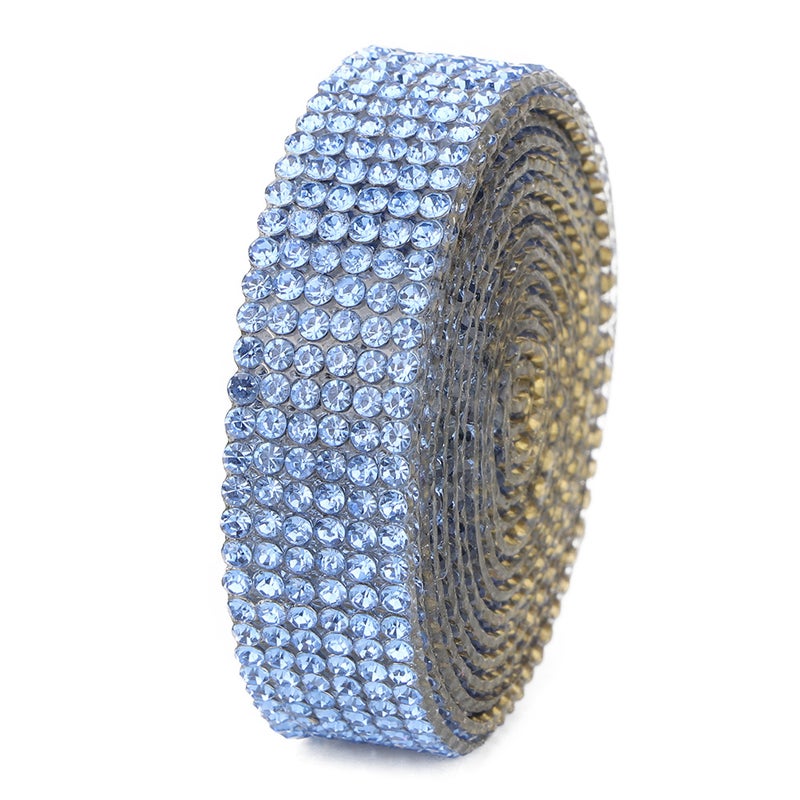 1m Rhinestone Crystal Glass Mesh Banding Iron On Applique Wedding Dress Shoes Trim (Blue) - Image 4