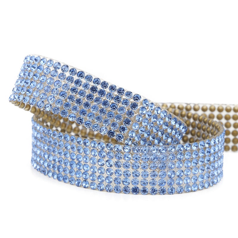1m Rhinestone Crystal Glass Mesh Banding Iron On Applique Wedding Dress Shoes Trim (Blue) - Image 1
