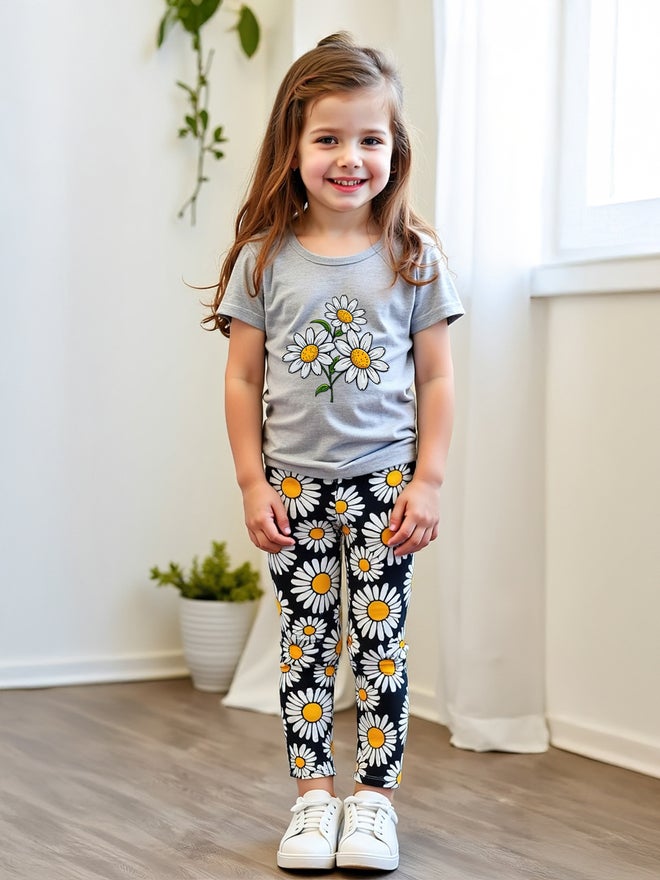 Styli Styli Kids 2pcs Graphic Print Short Sleeve T-Shirt and Flora Print Leggings - Image 1