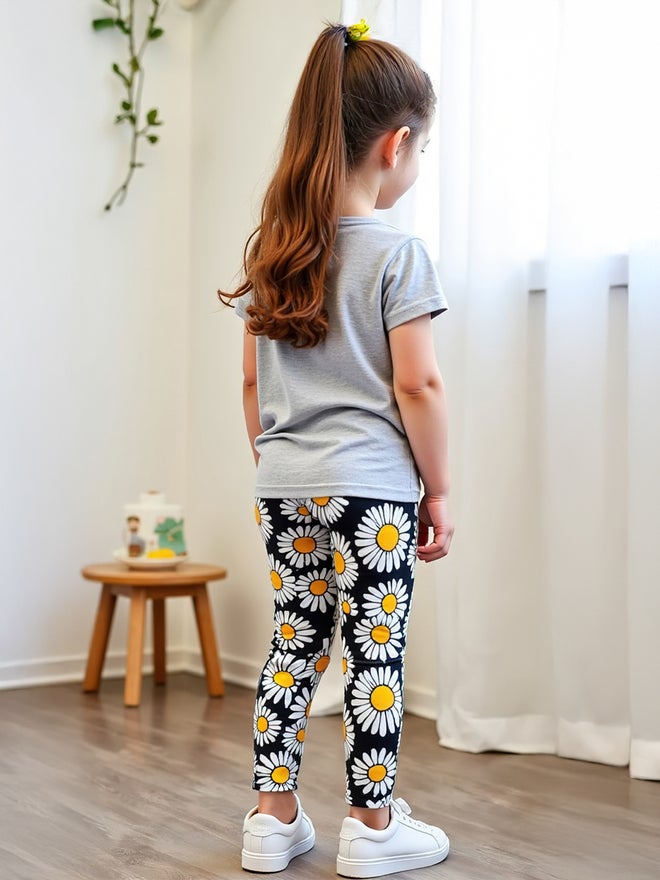 Styli Styli Kids 2pcs Graphic Print Short Sleeve T-Shirt and Flora Print Leggings - Image 3