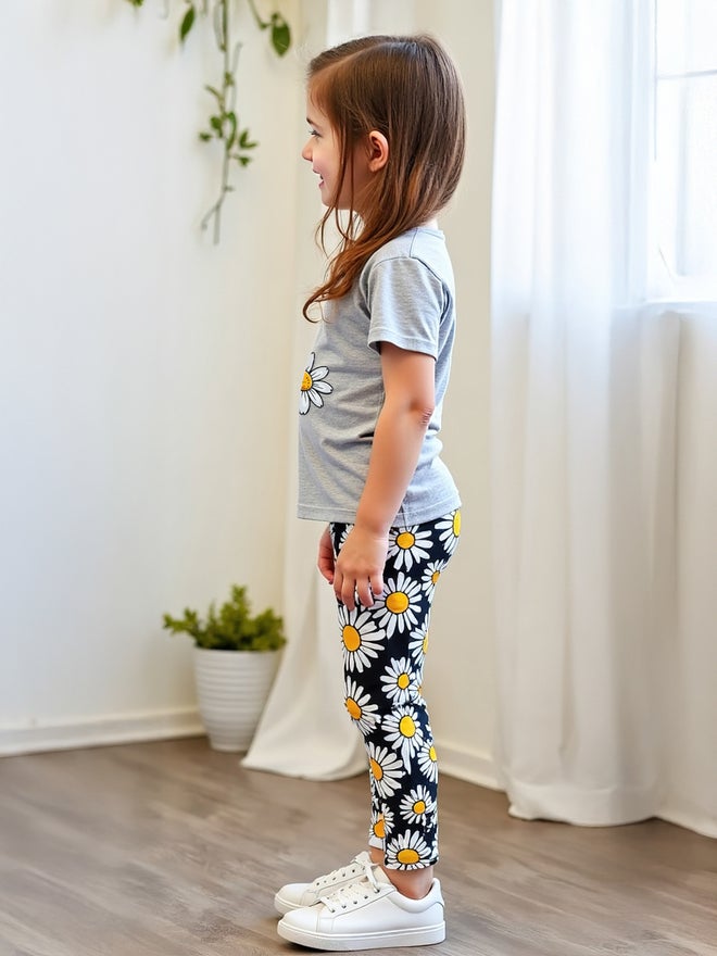 Styli Styli Kids 2pcs Graphic Print Short Sleeve T-Shirt and Flora Print Leggings - Image 5