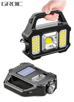 GROIC Solar Handheld Flashlight with USB Emergency Power Bank, 6 Modes Rechargeable Multifunction Lights Super Bright LED Searchlight, Lightweight Waterproof Portable for Fishing Outdoor Camping  - Image 1