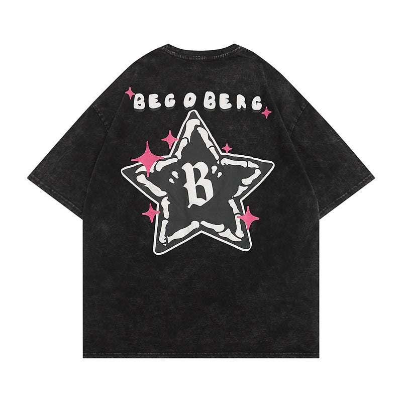 YPRS Men's American vintage High Street Fashion Brand Short-sleeved T-shirt oversize Niche Design Sense Short-sleeved Men and Women - Image 2