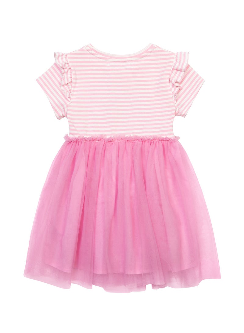 MINOTI Kids Girls Dress with Sequin Print Frill Sleeves and Tulle  - Image 2