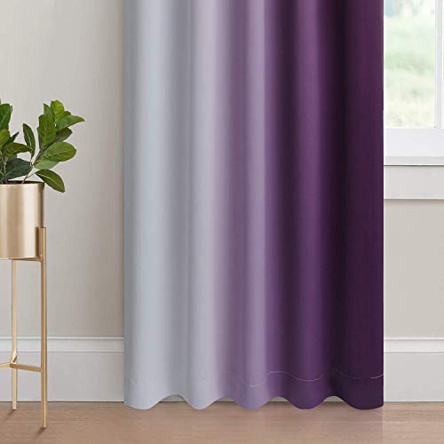 Yakamok Purple and Greyish White Rod Pocket Ombre Curtains, Light Blocking Gradient Color Curtains, Room Darkening Thermal Insulated Window Drapes for Living Room/Bedroom(2 Panels, 52W x 84L Inch) - Image 3