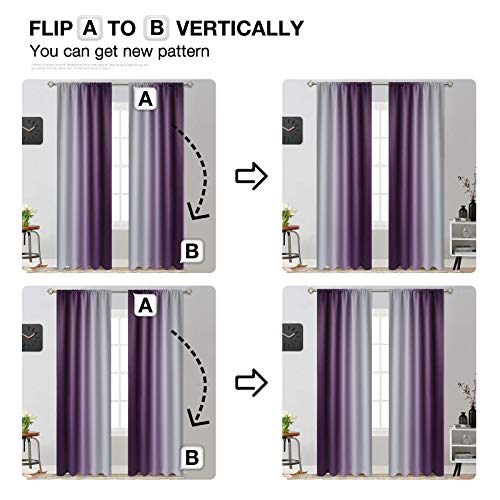 Yakamok Purple and Greyish White Rod Pocket Ombre Curtains, Light Blocking Gradient Color Curtains, Room Darkening Thermal Insulated Window Drapes for Living Room/Bedroom(2 Panels, 52W x 84L Inch) - Image 5