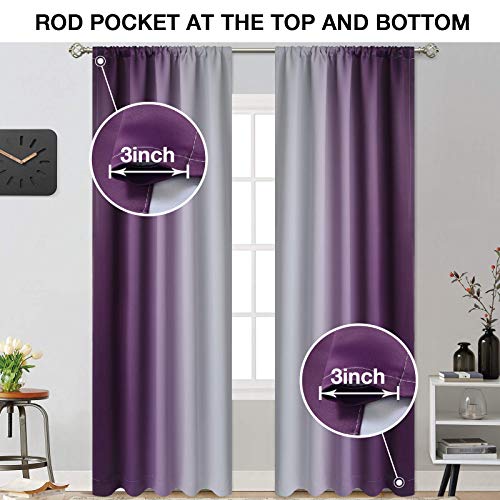 Yakamok Purple and Greyish White Rod Pocket Ombre Curtains, Light Blocking Gradient Color Curtains, Room Darkening Thermal Insulated Window Drapes for Living Room/Bedroom(2 Panels, 52W x 84L Inch) - Image 2