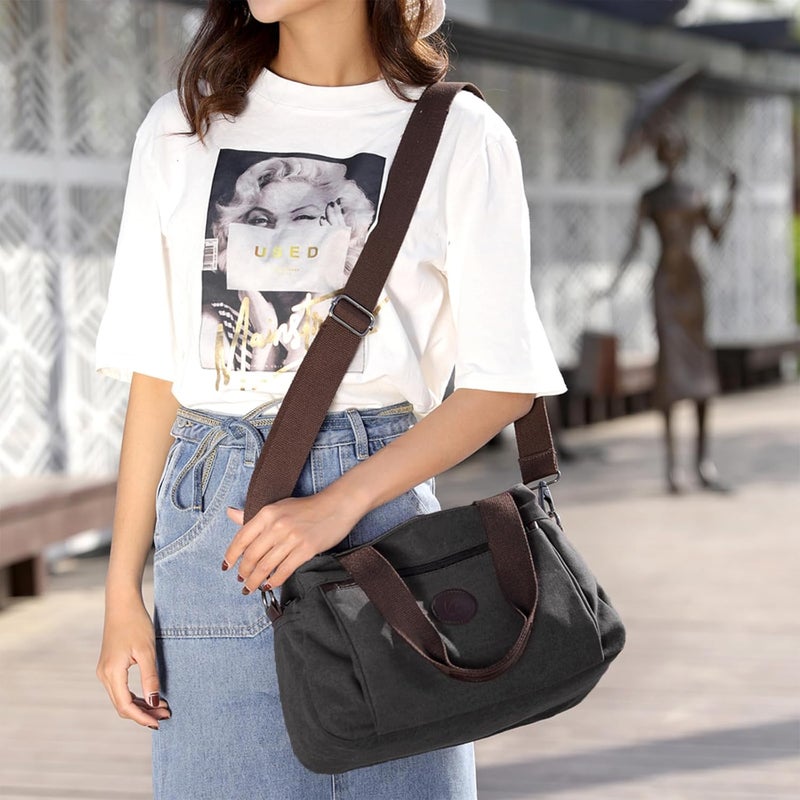 DOURR Store Hobo Handbags Canvas Crossbody Bags for Women, Multi Compartment Tote Purse Medium Satchel - Image 2