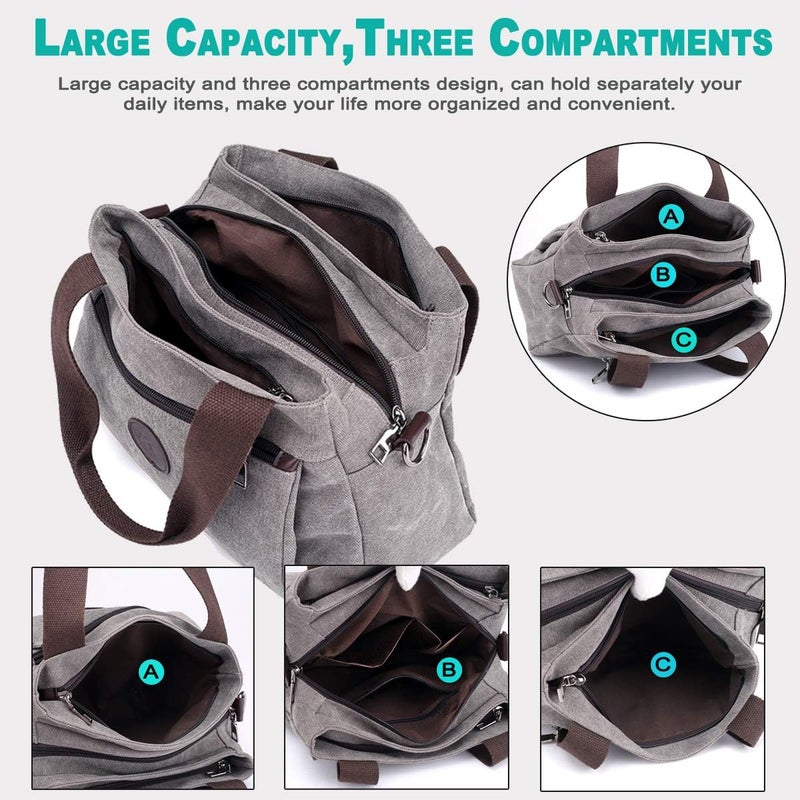 DOURR Store Hobo Handbags Canvas Crossbody Bags for Women, Multi Compartment Tote Purse Medium Satchel - Image 3