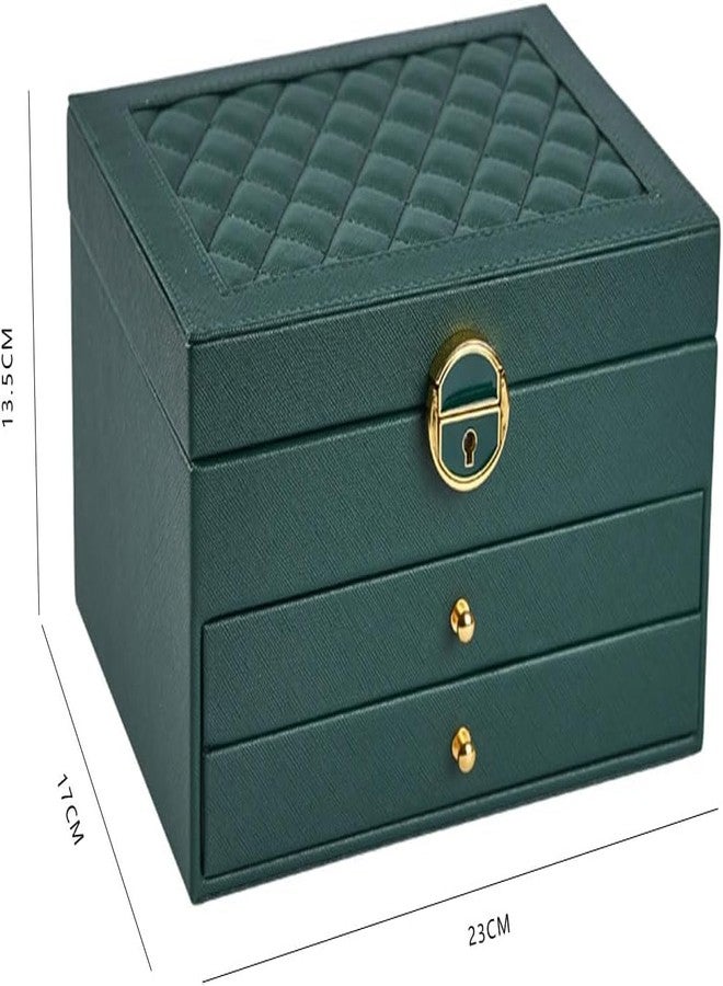 Mokshith Jewellery Box Three-layer Multi-function Lock Diamond Leather Jewelry Box Ear Stud Jewelry Jewelry Storage Box - Image 2