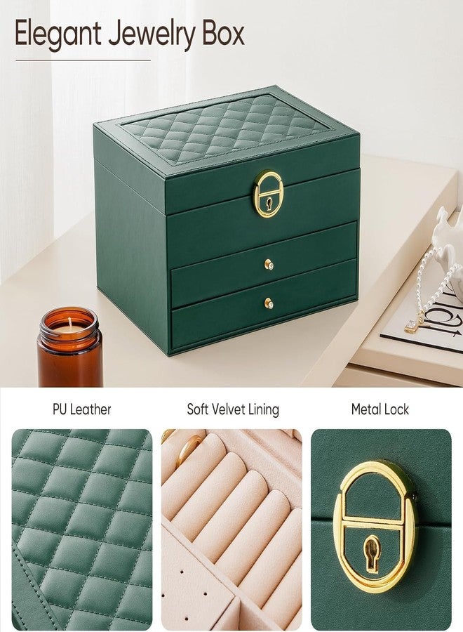 Mokshith Jewellery Box Three-layer Multi-function Lock Diamond Leather Jewelry Box Ear Stud Jewelry Jewelry Storage Box - Image 5