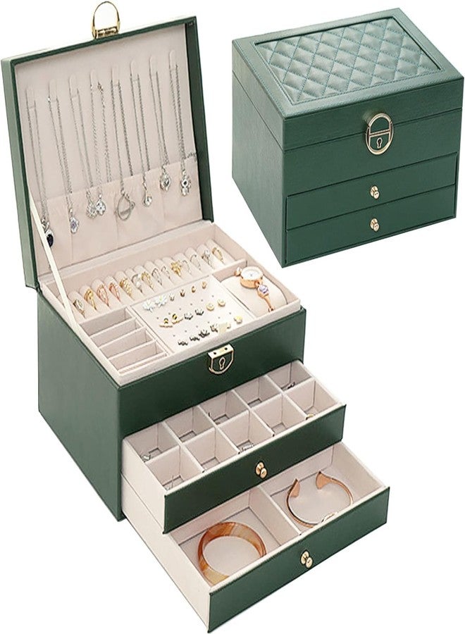 Mokshith Jewellery Box Three-layer Multi-function Lock Diamond Leather Jewelry Box Ear Stud Jewelry Jewelry Storage Box - Image 1