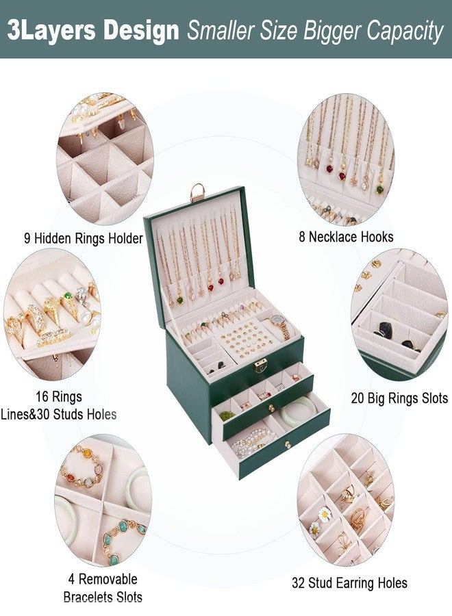 Mokshith Jewellery Box Three-layer Multi-function Lock Diamond Leather Jewelry Box Ear Stud Jewelry Jewelry Storage Box - Image 3