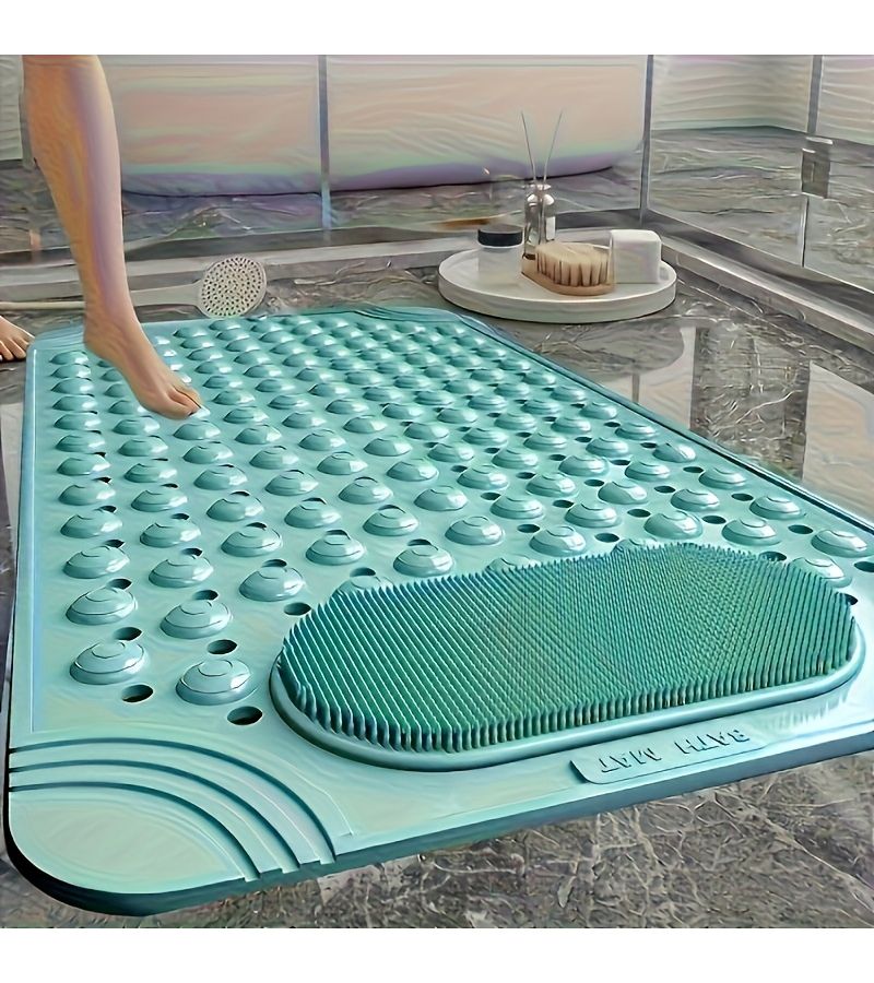 1pc Grey Non Slip Massage Shower Mat Rectangular Safety Pad For Bathroom Home Must Have Holiday Gift - Image 1