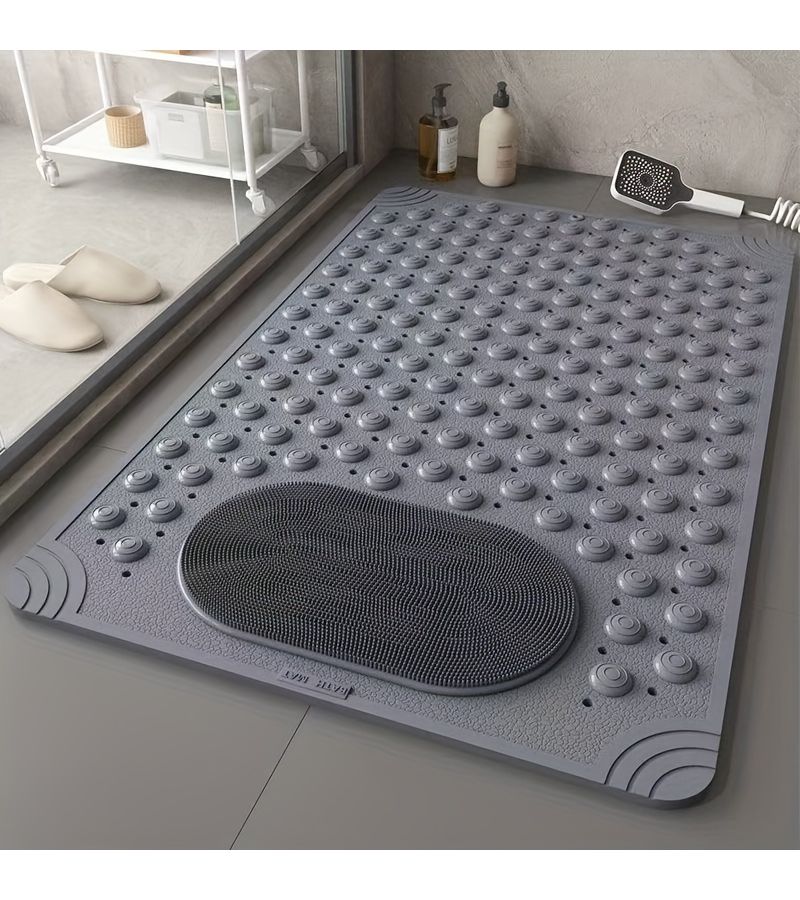 1pc Grey Non Slip Massage Shower Mat Rectangular Safety Pad For Bathroom Home Must Have Holiday Gift - Image 2