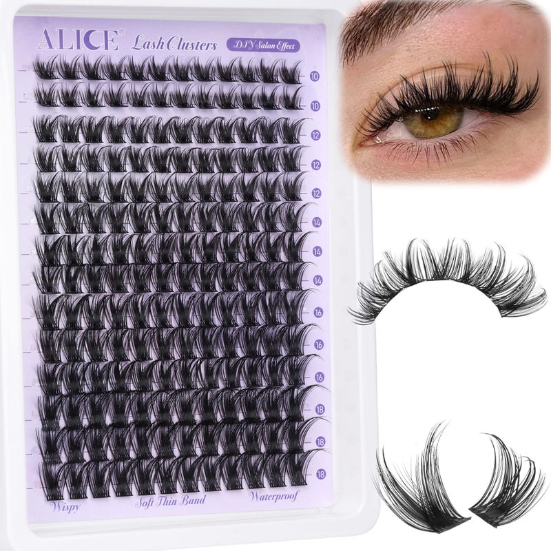 ALICE Lash Clusters Wispy Eyelash Clusters 10-18mm 168pcs Cluster Eyelash Extensions Natural Volume Lash Extensions DIY Individual Lashes with Soft Thin Band - Image 1