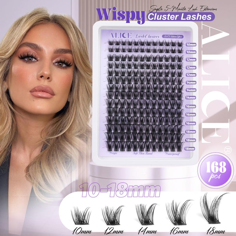 ALICE Lash Clusters Wispy Eyelash Clusters 10-18mm 168pcs Cluster Eyelash Extensions Natural Volume Lash Extensions DIY Individual Lashes with Soft Thin Band - Image 2
