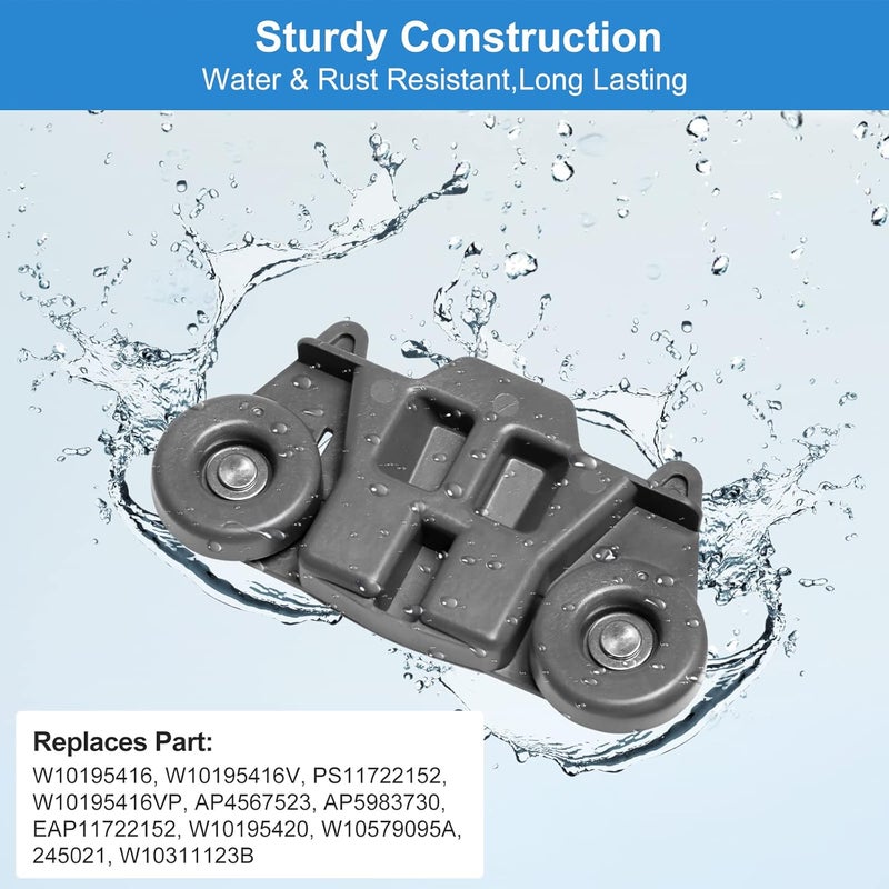 Alvar Upgraded W10195416V W10195416 Dishwasher Wheels Lower Rack for Kitchenaid Dishwasher Rack Wheels Whirlpool Maytag Kenmore Dishwasher Rack Parts AP5983730, PS11722152 Replacement Dishwasher Wheels - Image 3