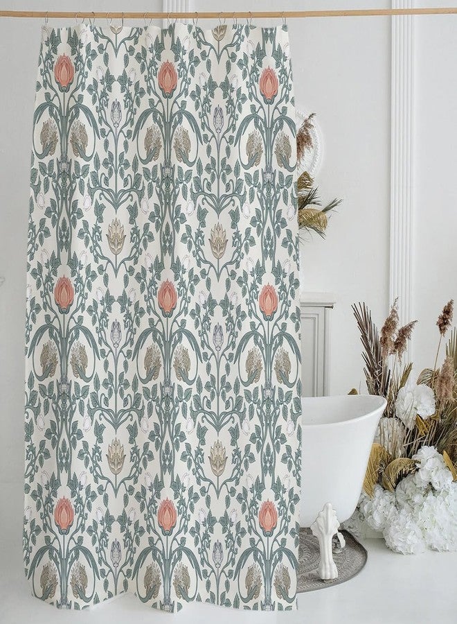 De-Mediocre Damask Floral Shower Curtain Sets,Rustic Vintage Flower Bath Curtain for Bathroom,Mid Century Stylish Waterproof Fabric Polyester Curtain with 12 Hooks, 72 x 72 Inches - Image 1