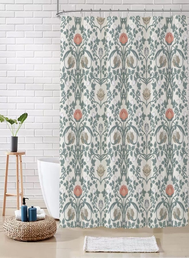 De-Mediocre Damask Floral Shower Curtain Sets,Rustic Vintage Flower Bath Curtain for Bathroom,Mid Century Stylish Waterproof Fabric Polyester Curtain with 12 Hooks, 72 x 72 Inches - Image 2